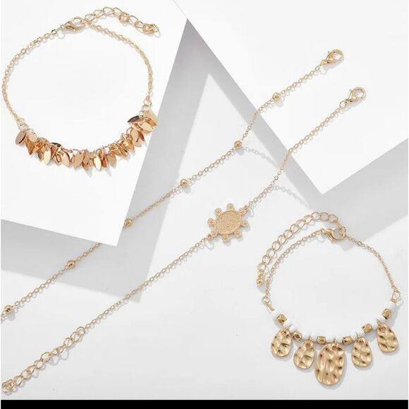 New FREE PEOPLE 4 pc gold bohohemin bracelet set - Picture 3 of 11
